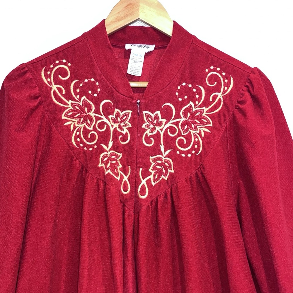 VTG Vanity Fair‎ Velour House Coat Womens L Red Robe Mumu Cottagecore 70s Granny